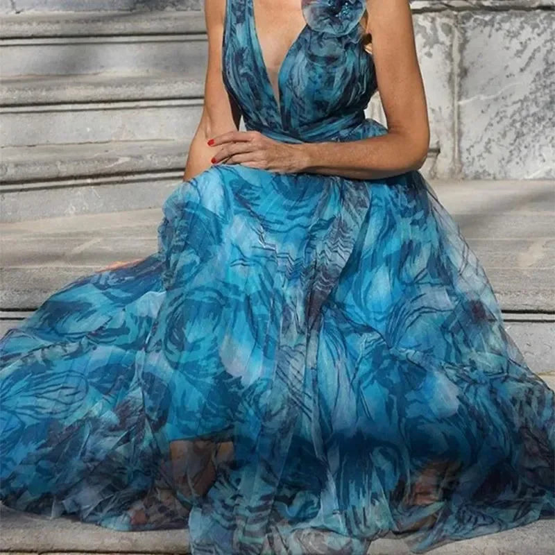 Gabriella – Florales Kleid für Damen in Pfauenblau