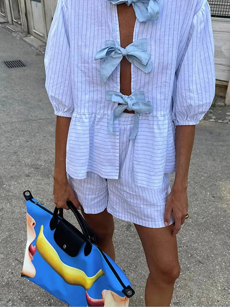 Lucia – Elegantes Lace-Up Sommer Shirt Set für Frauen