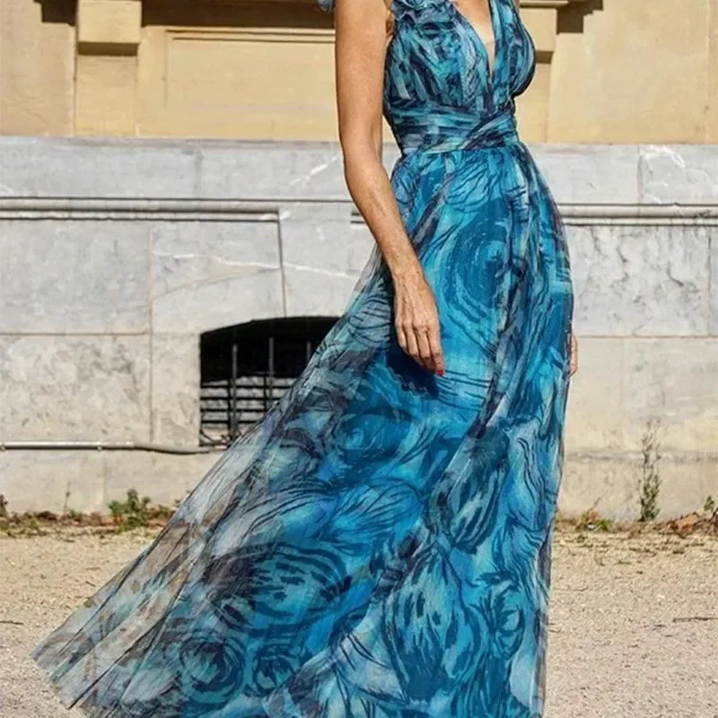 Gabriella – Florales Kleid für Damen in Pfauenblau