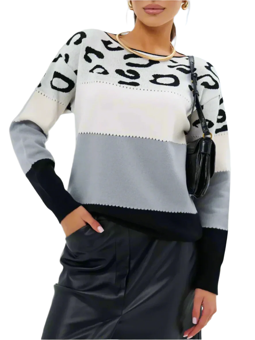 Francesca – Damenpullover mit Leopardenmuster und Blockfarben