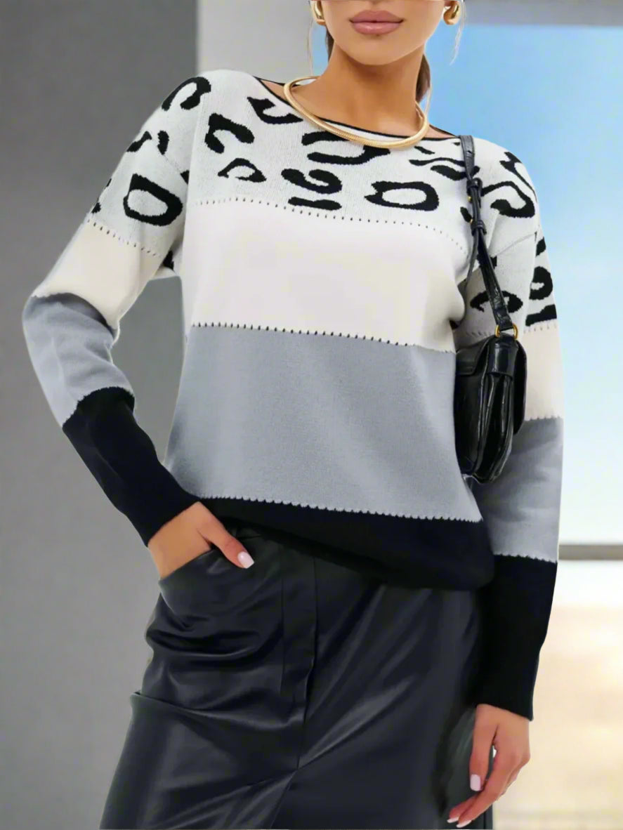 Francesca – Damenpullover mit Leopardenmuster und Blockfarben