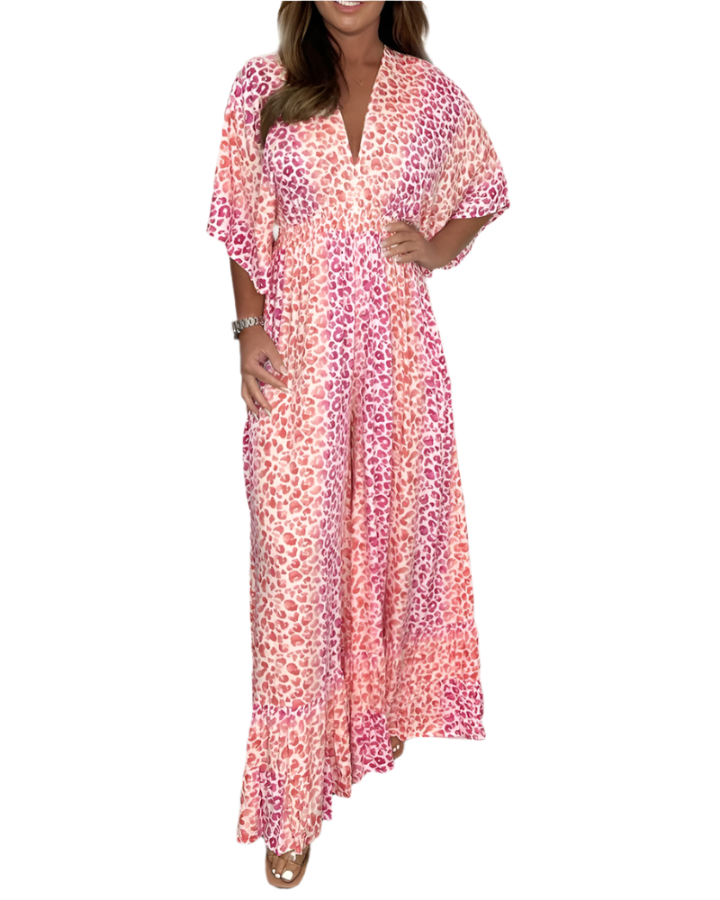 Lucia – Bedruckter V-Ausschnitt Damen-Jumpsuit mit weitem Bein