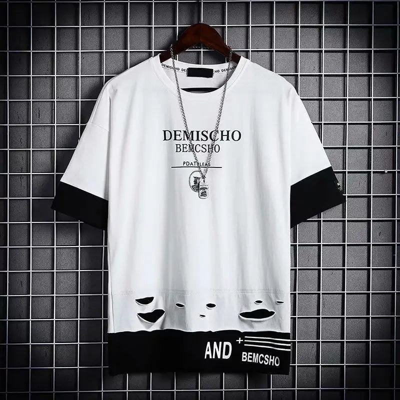 Marco – Black Y2K Herren Techwear T-Shirt mit Loch-Design