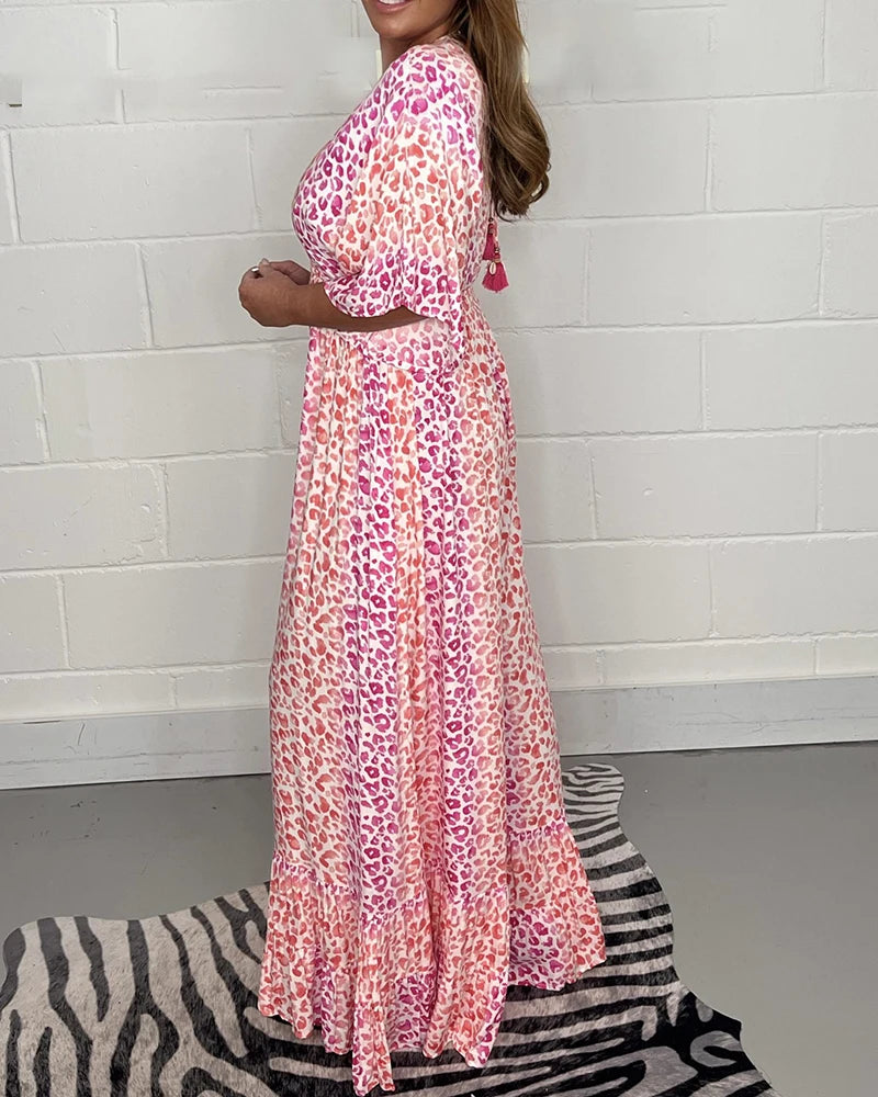 Lucia – Bedruckter V-Ausschnitt Damen-Jumpsuit mit weitem Bein