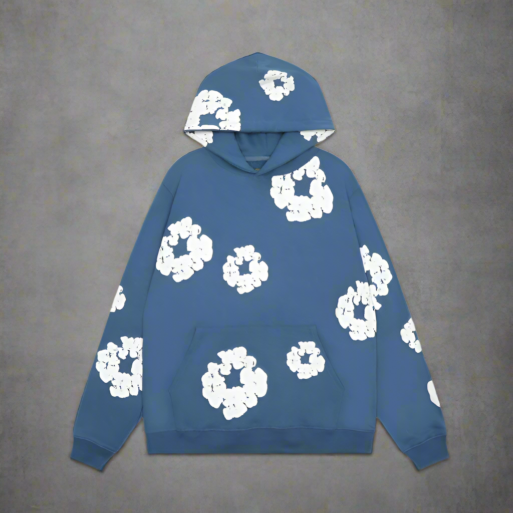 Alex – Geblümter Denim Unisex Hoodie