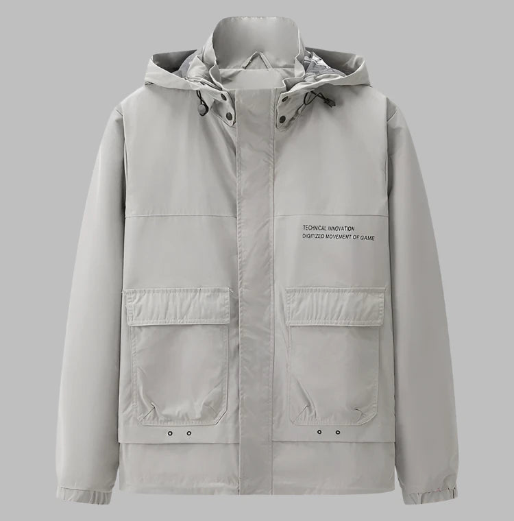 Dominique – Stylische Herrenjacke für Herbst & Frühling mit Abnehmbarem Kapuzen