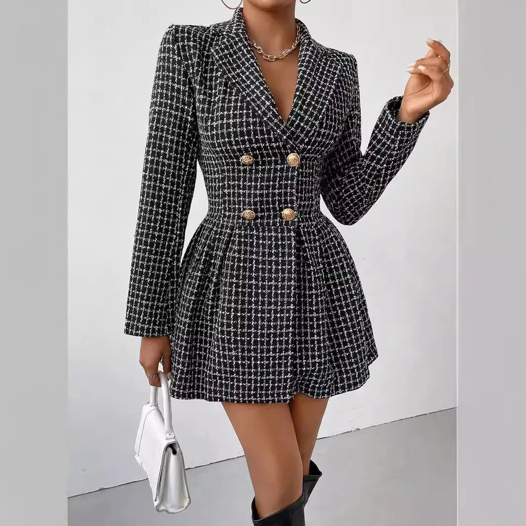 Amira – Elegantes Houndstooth Blazer Kleid für Damen
