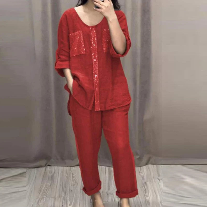 Clara – Funkelndes Frühjahrs-Patchwork-Pailletten-Set für Damen