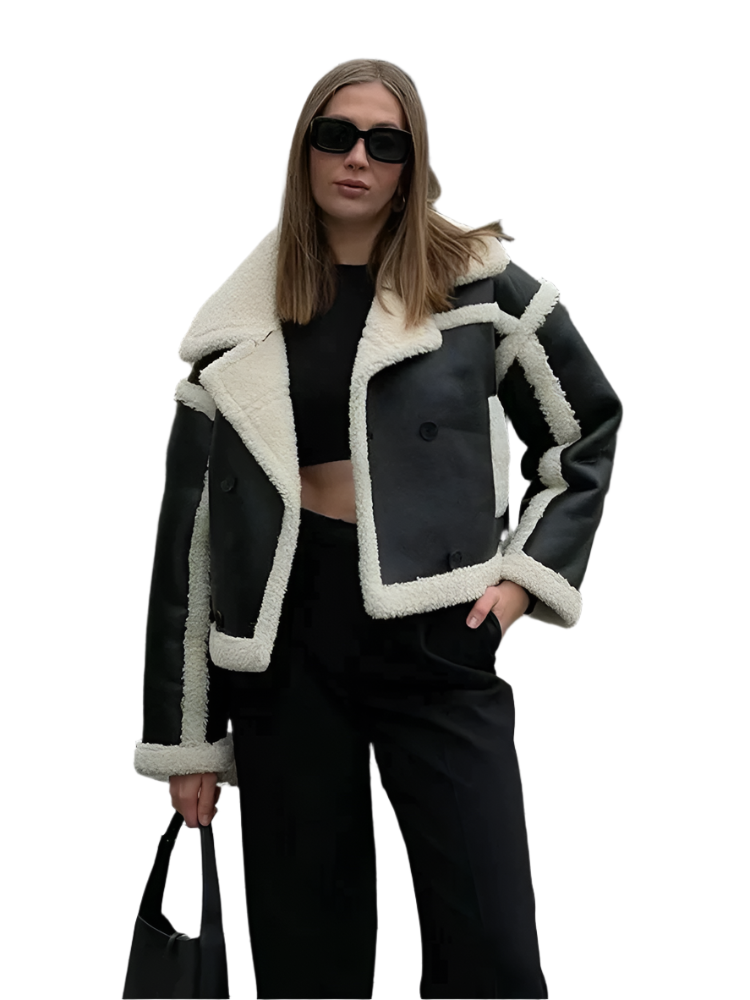 Emilia – Eleganter Damenmantel aus Leder und Fell