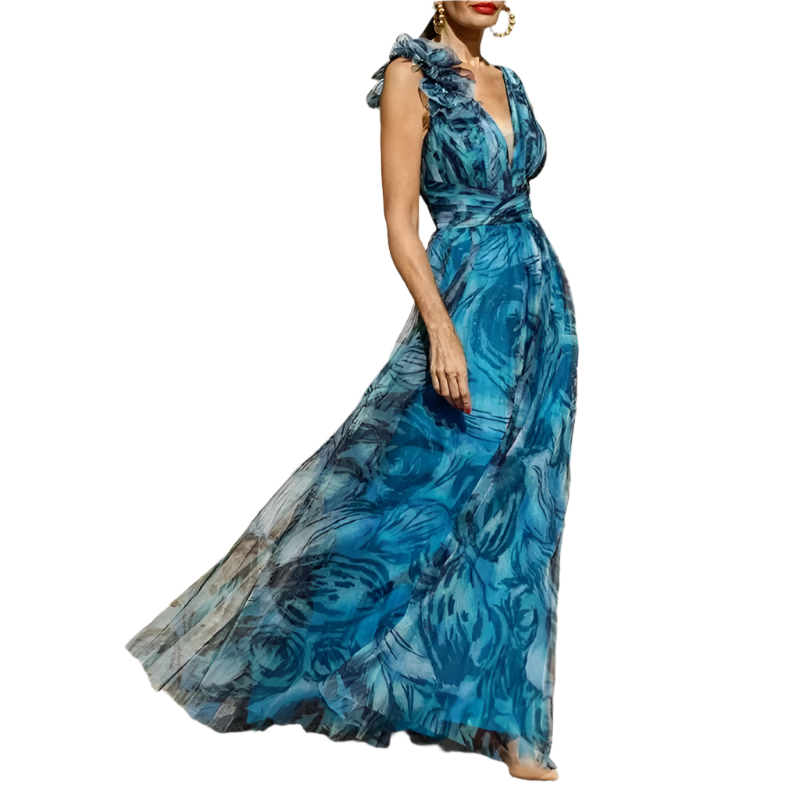 Gabriella – Florales Kleid für Damen in Pfauenblau