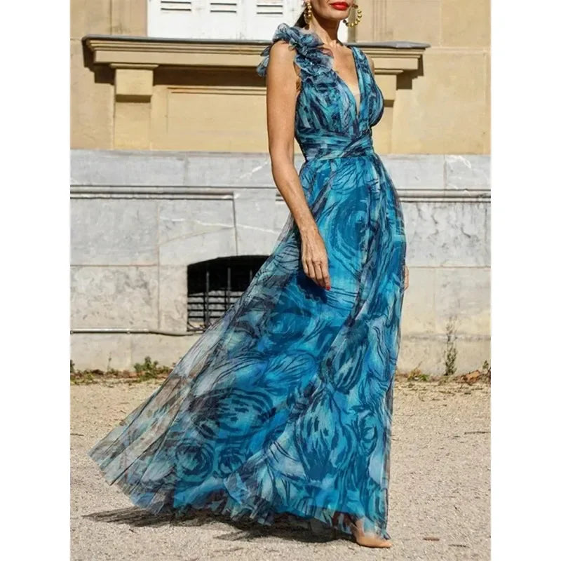 Gabriella – Florales Kleid für Damen in Pfauenblau