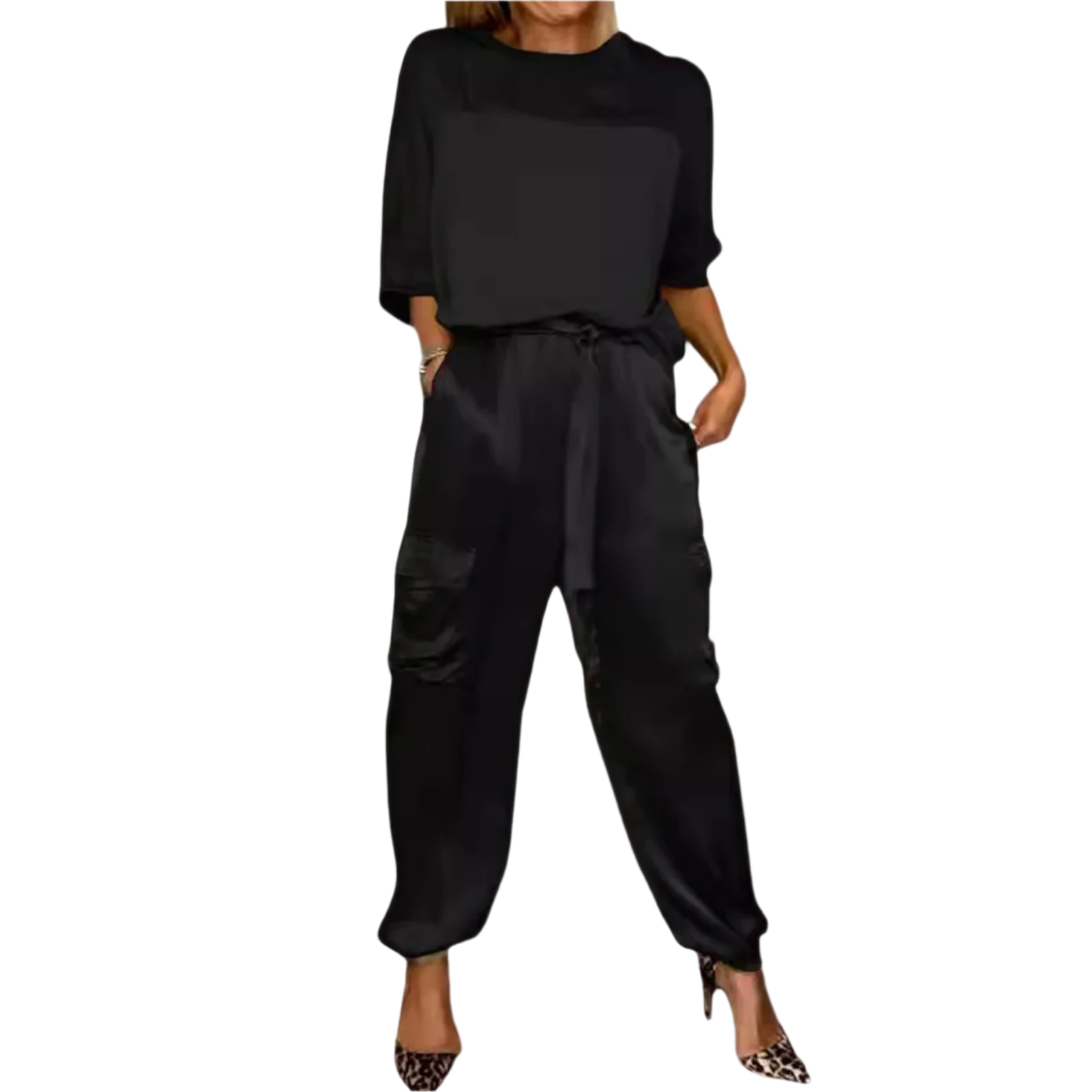 Juliette – Elegantes Satin-Zweiteiler mit Bindegürtel