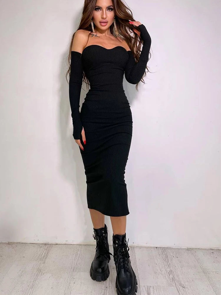 Lucia – Elegantes Off-Shoulder Midi-Kleid für Damen