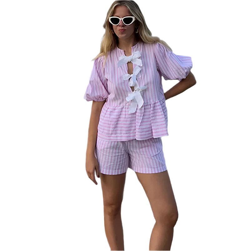 Lucia – Elegantes Lace-Up Sommer Shirt Set für Frauen