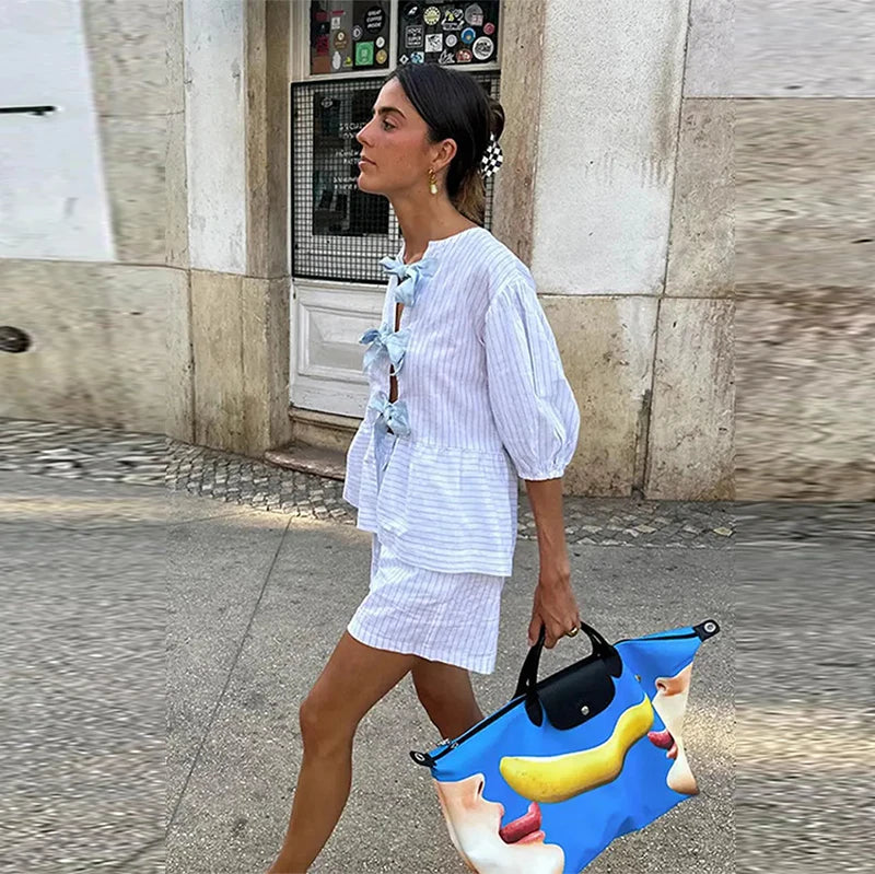 Lucia – Elegantes Lace-Up Sommer Shirt Set für Frauen