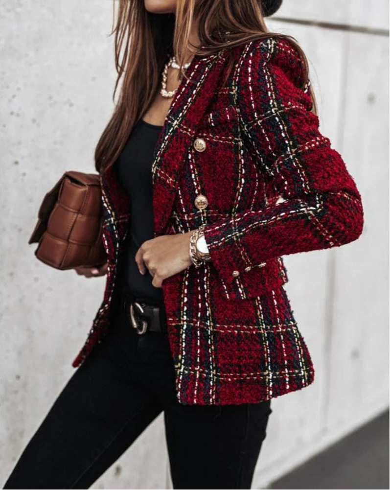 Ciara – Kariertes Doppeltknopf-Blazerjacke für Damen