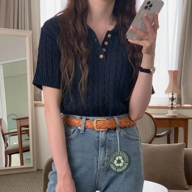 Ava – Kurzarm-Stricktop für Damen