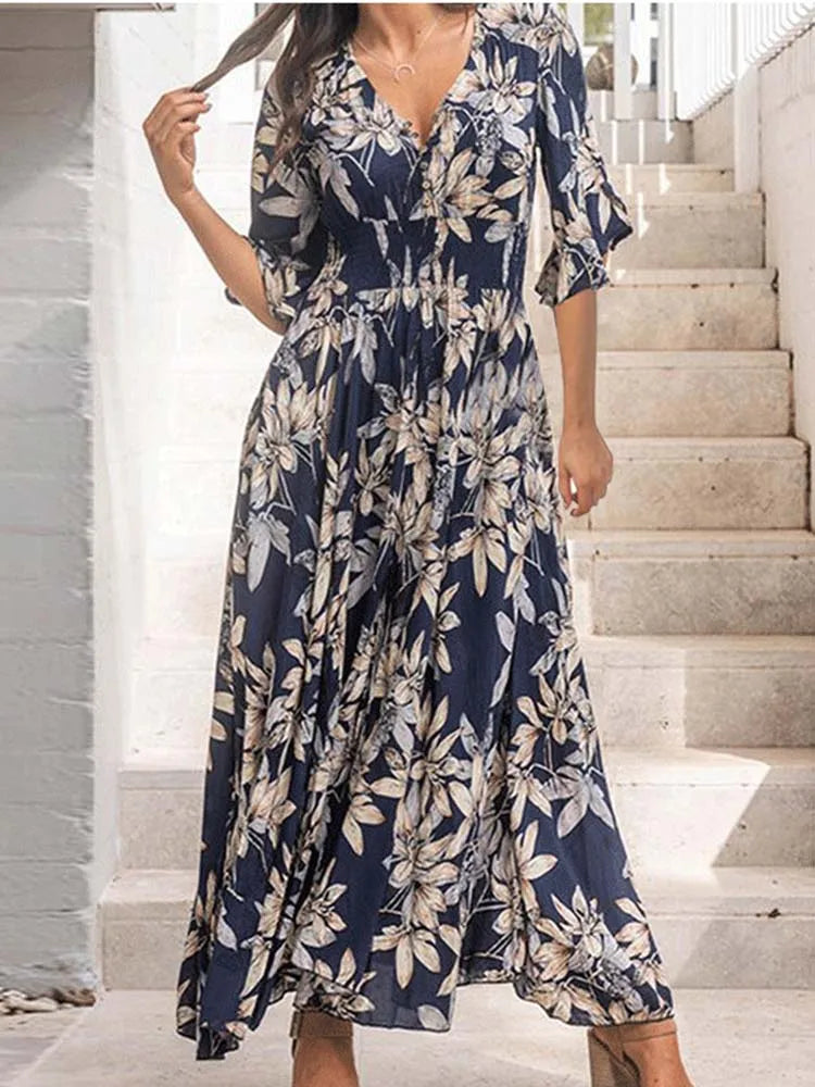 Isabella – Florale Eleganz Damen Maxi Sommerkleid