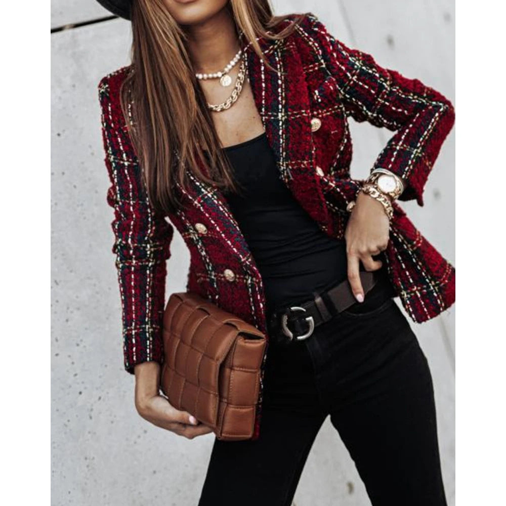 Ciara – Kariertes Doppeltknopf-Blazerjacke für Damen