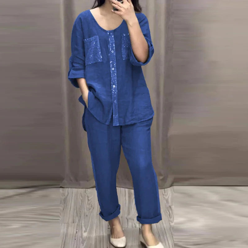 Clara – Funkelndes Frühjahrs-Patchwork-Pailletten-Set für Damen