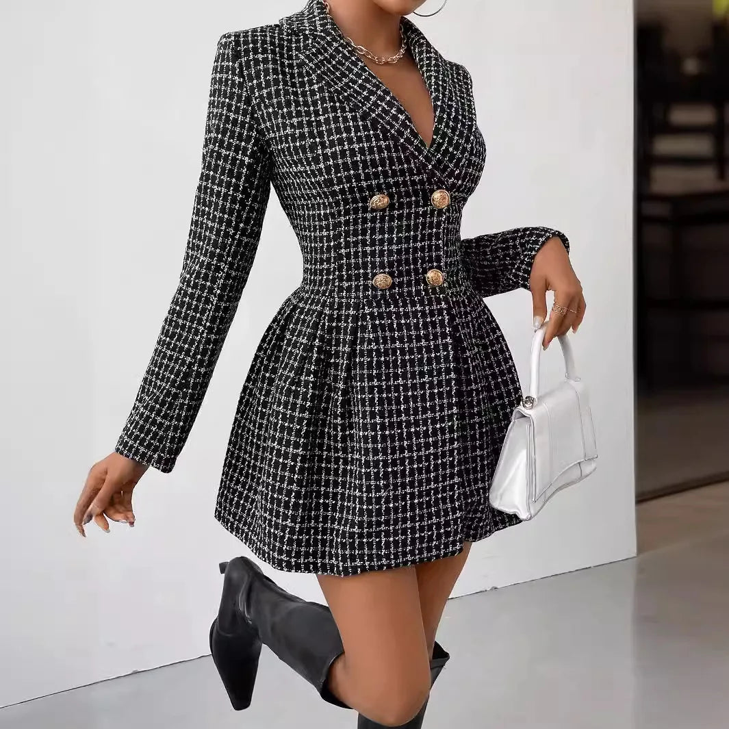 Amira – Elegantes Houndstooth Blazer Kleid für Damen