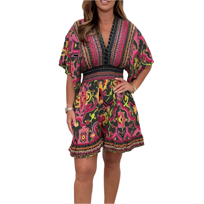 Alessia – Ethno-Chic Damen Jumpsuit mit V-Ausschnitt