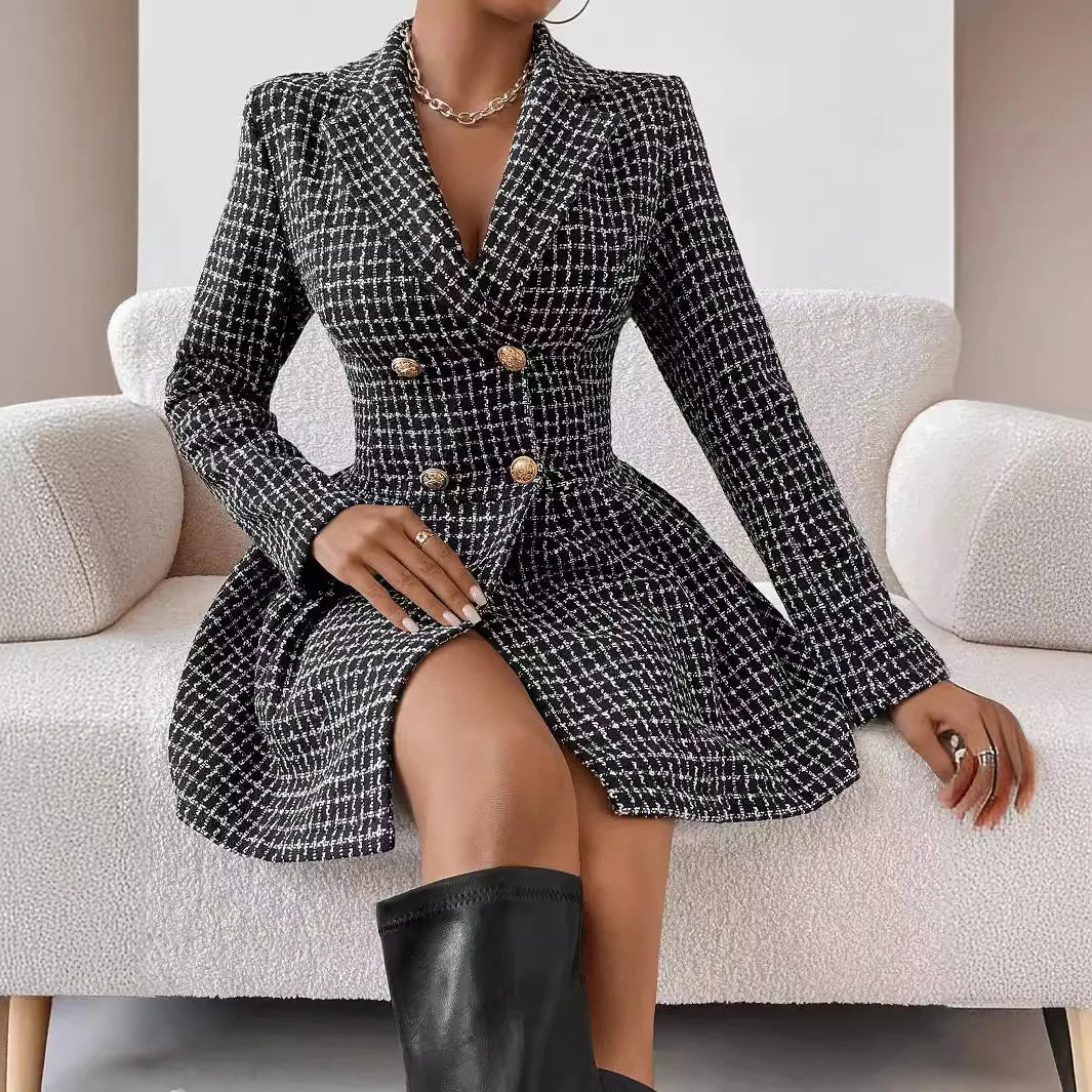 Amira – Elegantes Houndstooth Blazer Kleid für Damen