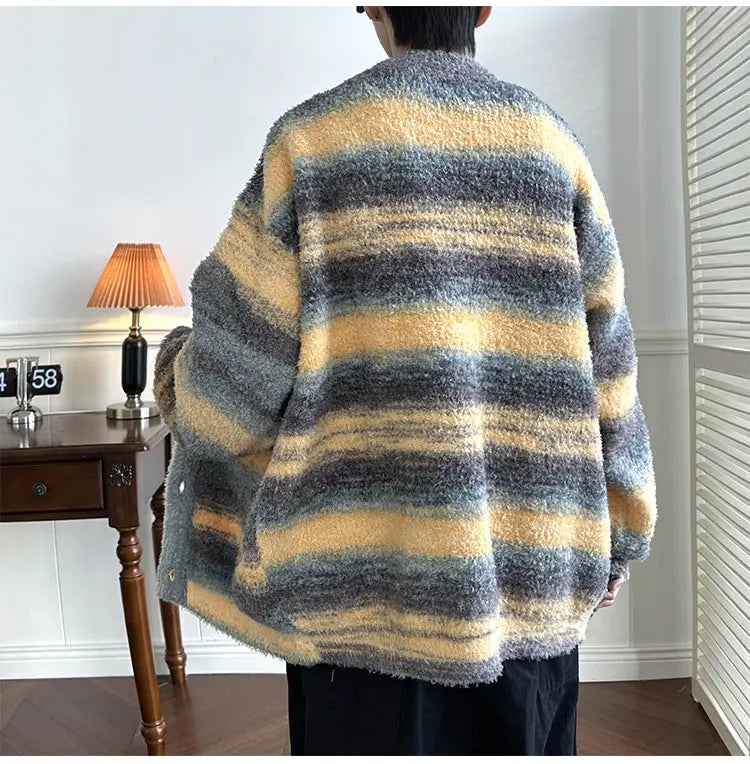 Luca – Gradient-Streifen Herren Rundhals-Cardigan