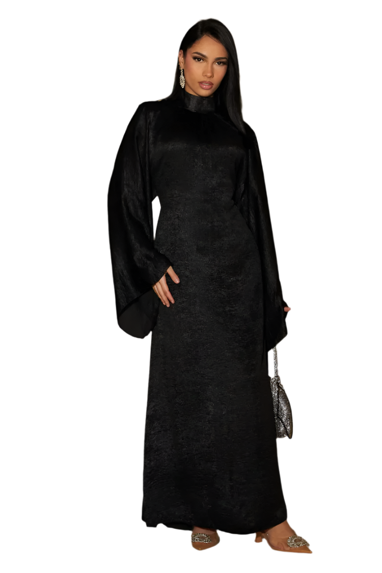 Layla – Elegante Satin-Abaya mit Pagodärmeln für Damen
