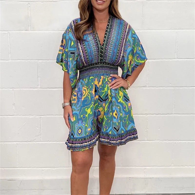 Alessia – Ethno-Chic Damen Jumpsuit mit V-Ausschnitt