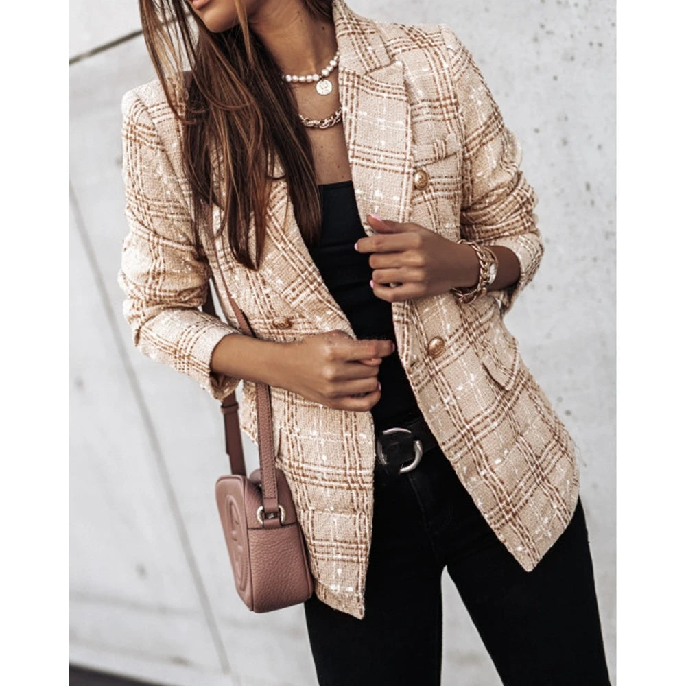 Ciara – Kariertes Doppeltknopf-Blazerjacke für Damen