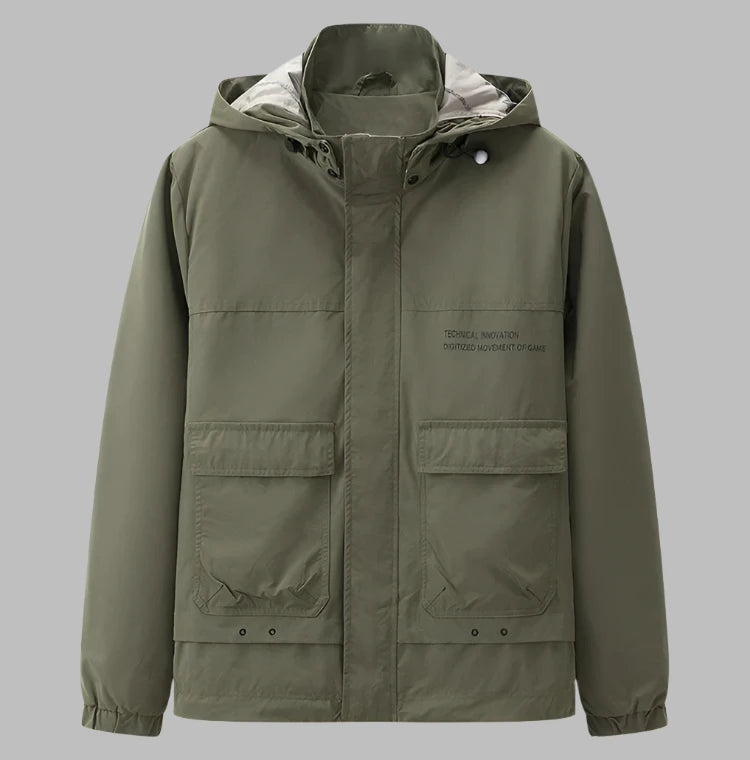 Dominique – Stylische Herrenjacke für Herbst & Frühling mit Abnehmbarem Kapuzen