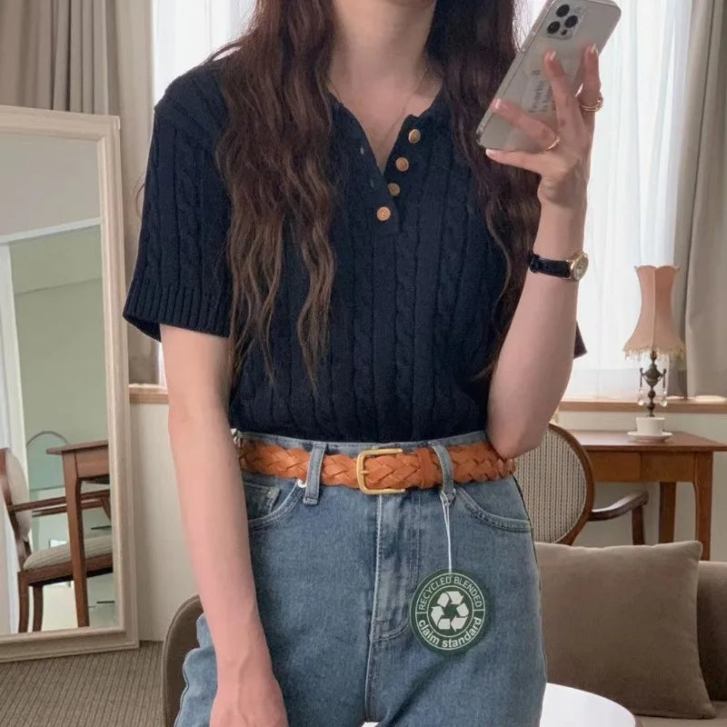 Ava – Kurzarm-Stricktop für Damen