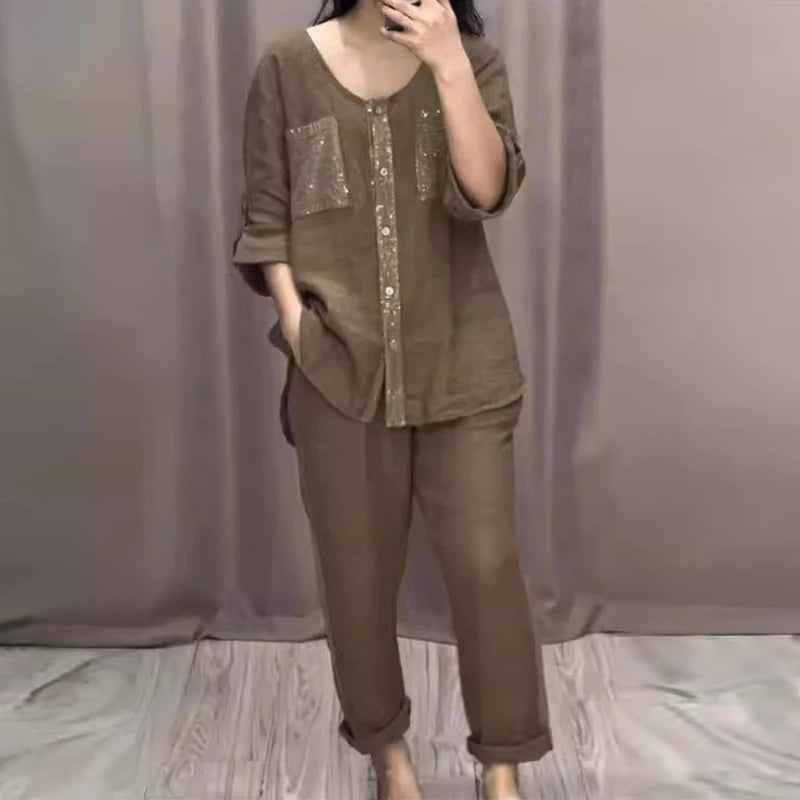 Clara – Funkelndes Frühjahrs-Patchwork-Pailletten-Set für Damen