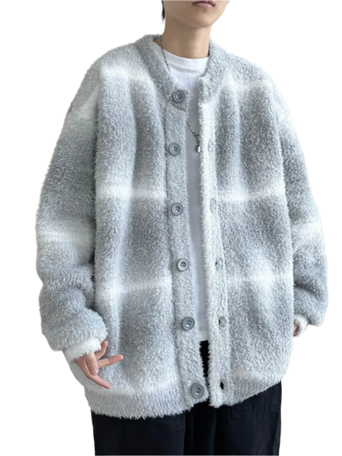 Luca – Gradient-Streifen Herren Rundhals-Cardigan