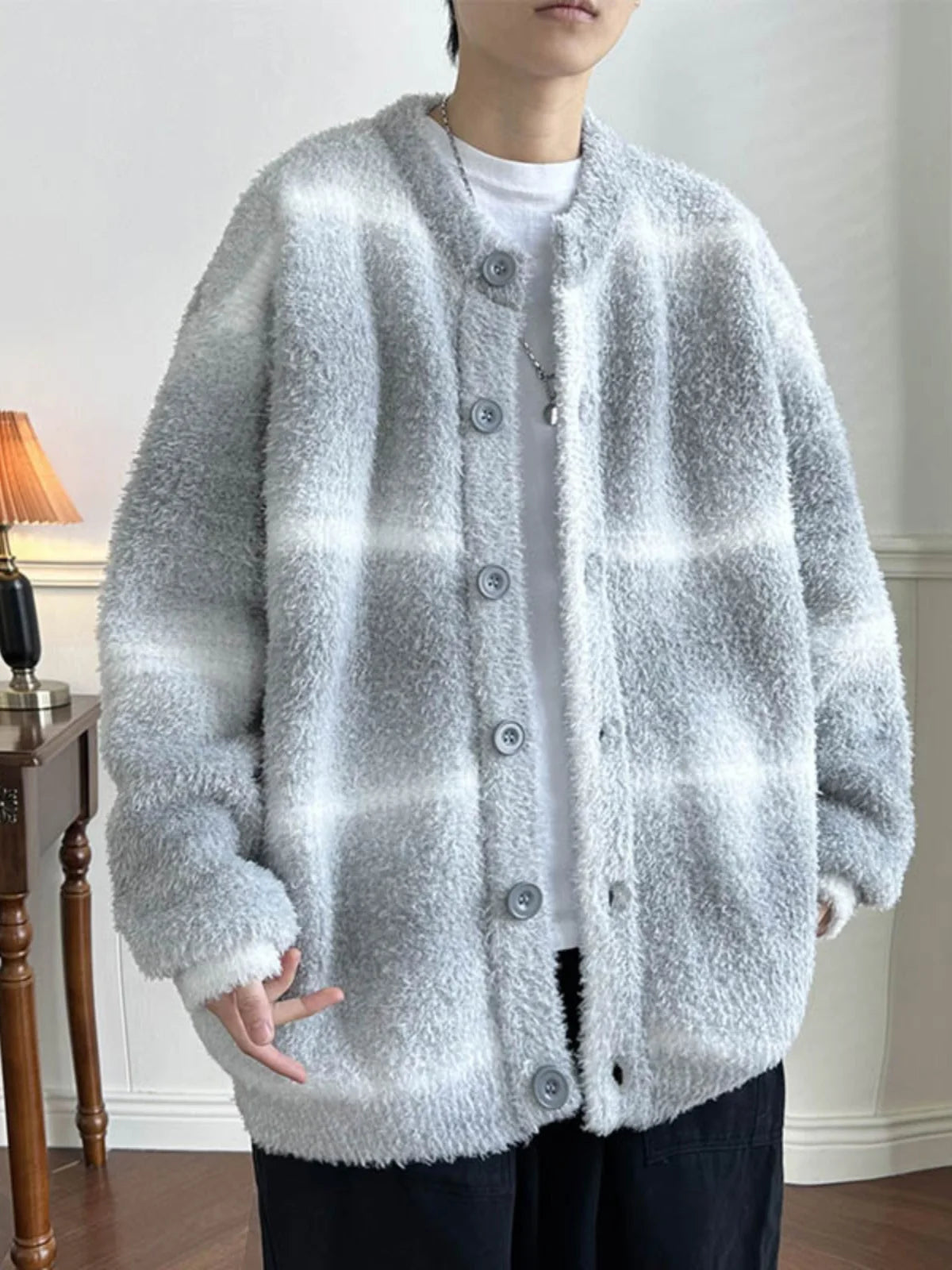 Luca – Gradient-Streifen Herren Rundhals-Cardigan