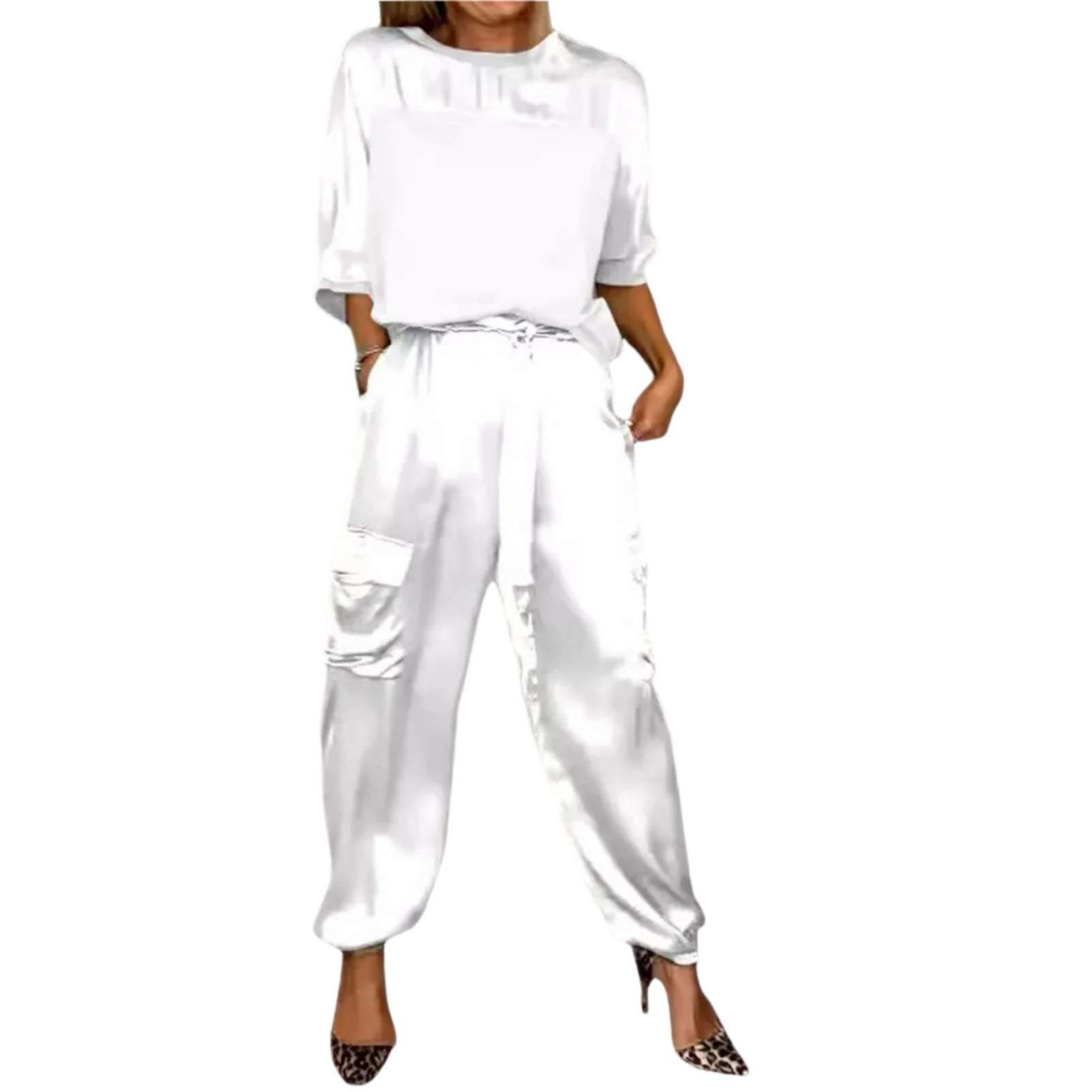 Juliette – Elegantes Satin-Zweiteiler mit Bindegürtel