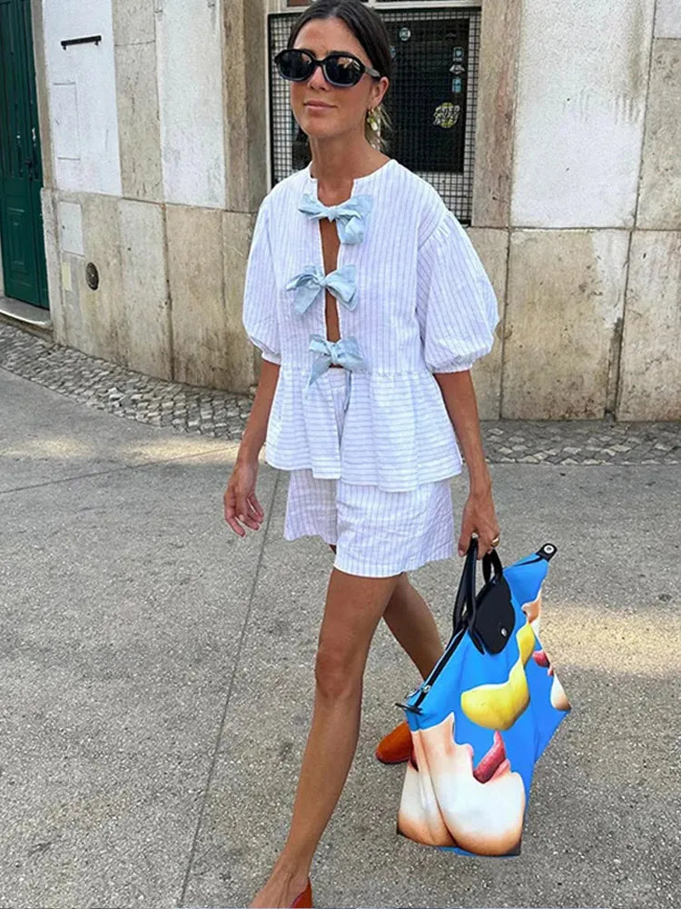 Lucia – Elegantes Lace-Up Sommer Shirt Set für Frauen