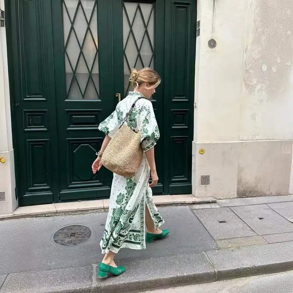 Adriana – Vintage Maxikleid mit Spitze und Ballonärmeln für Damen