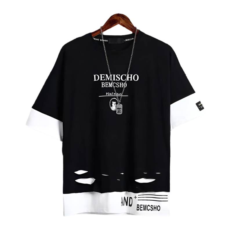 Marco – Black Y2K Herren Techwear T-Shirt mit Loch-Design