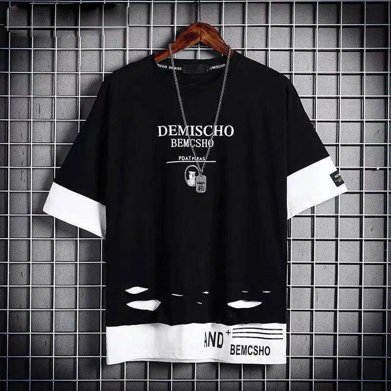 Marco – Black Y2K Herren Techwear T-Shirt mit Loch-Design