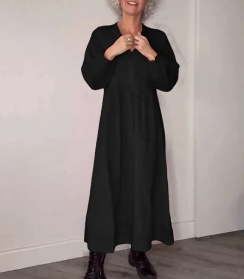 Mara – Schwarzes Oversize-Kleid für Damen mit V-Ausschnitt und Taschen