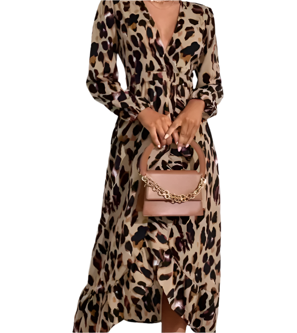 Isabella – V-Ausschnitt Midi-Kleid für Frauen mit Leopardenmuster