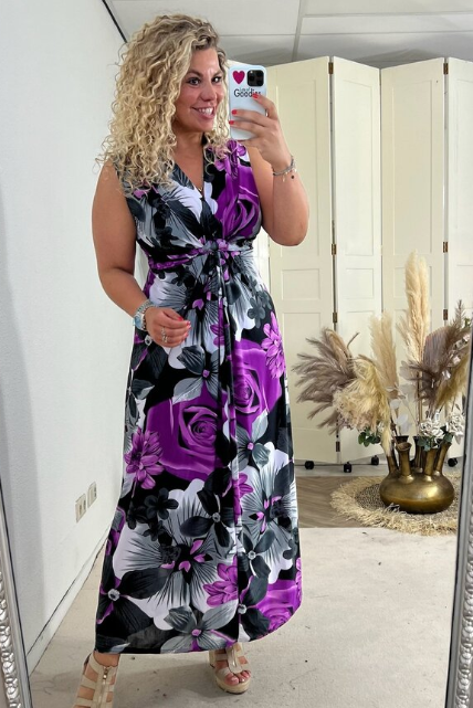 Adriana – Elegantes Plissee-Ärmelloses Kleid mit Blumenmotiv