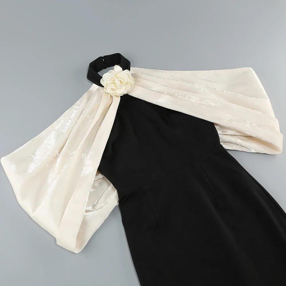 Léonie – Schulterfreies Midikleid für Damen mit Farbblock-Design