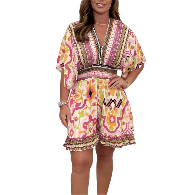 Alessia – Ethno-Chic Damen Jumpsuit mit V-Ausschnitt