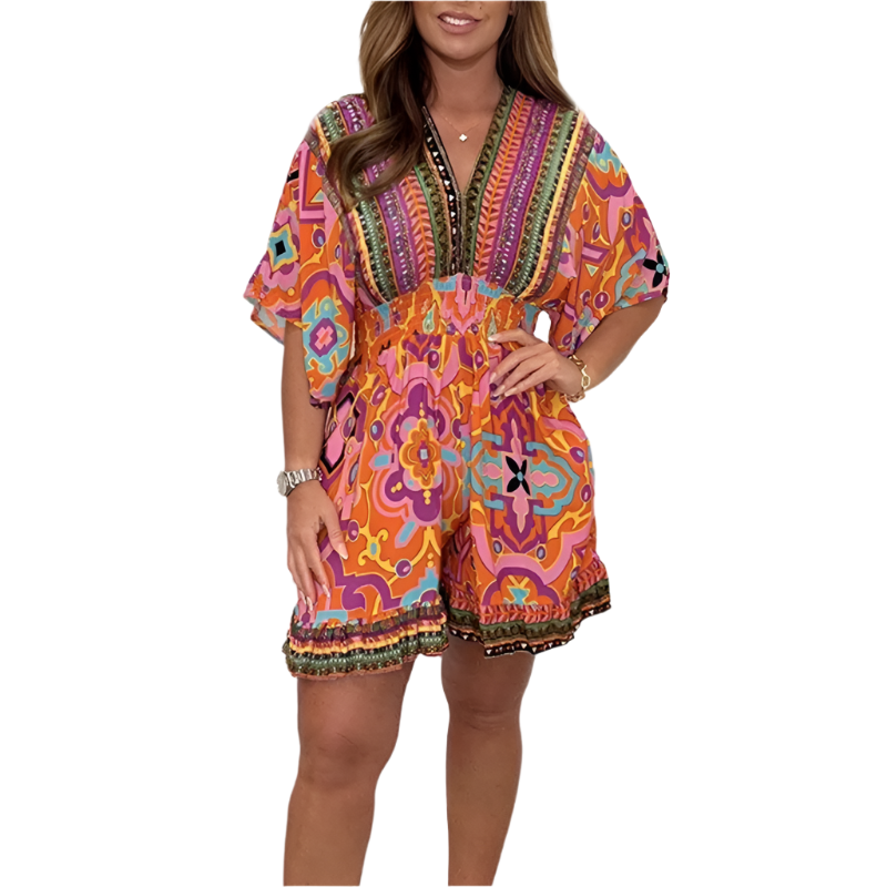 Alessia – Ethno-Chic Damen Jumpsuit mit V-Ausschnitt