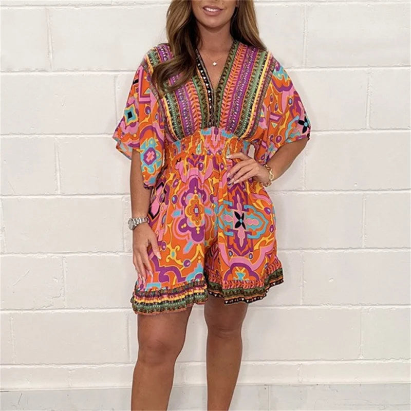 Alessia – Ethno-Chic Damen Jumpsuit mit V-Ausschnitt