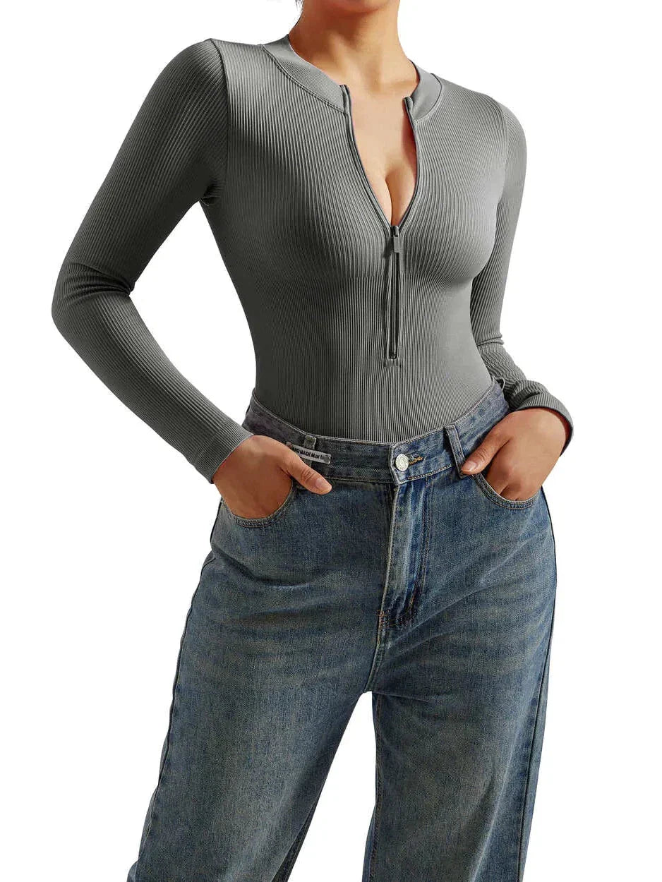 Camilla – Luxuriöser Nahtloser Gerippter Bodysuit für Frauen