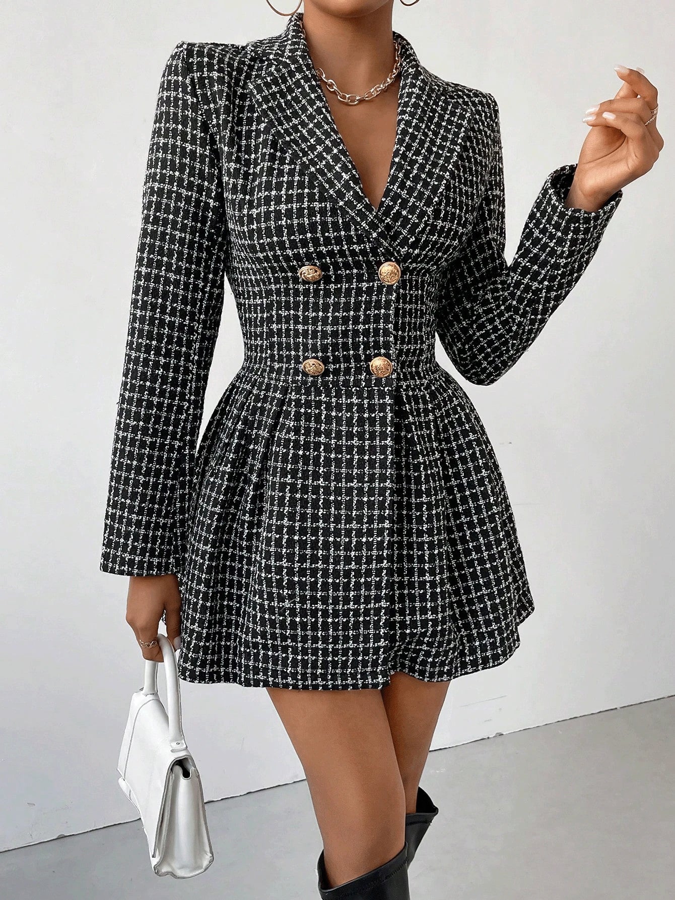 Amira – Elegantes Houndstooth Blazer Kleid für Damen